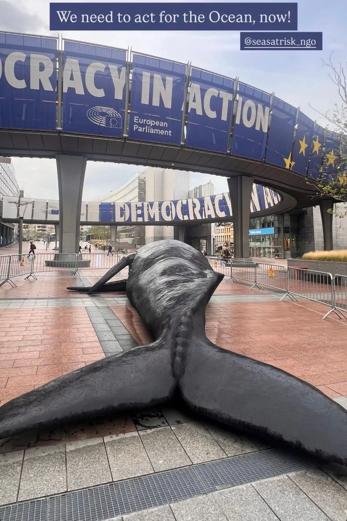 Whale tail sculpture at European Parliament